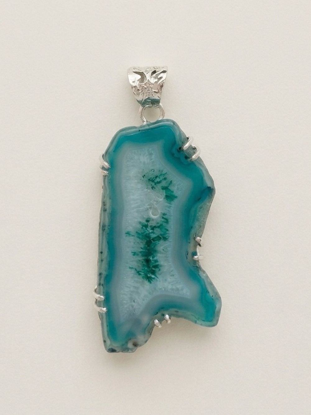Teal Agate Slice Pendant